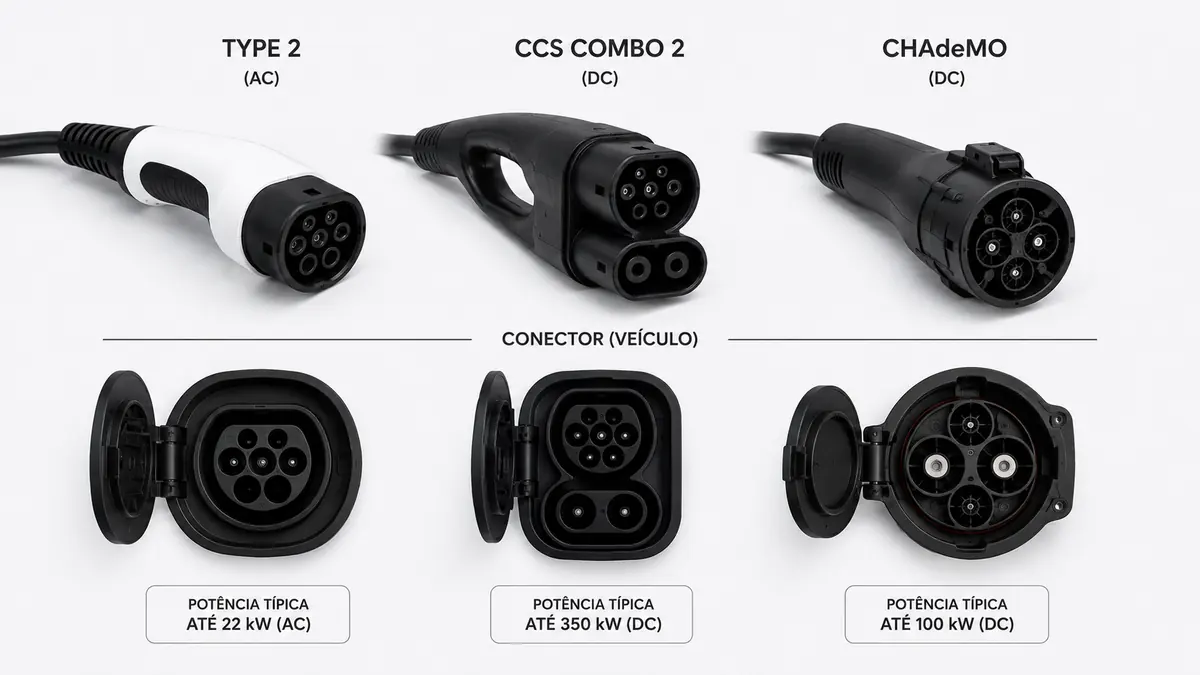 Conectores padronizados NBR IEC 62196 para carregadores de veículos elétricos