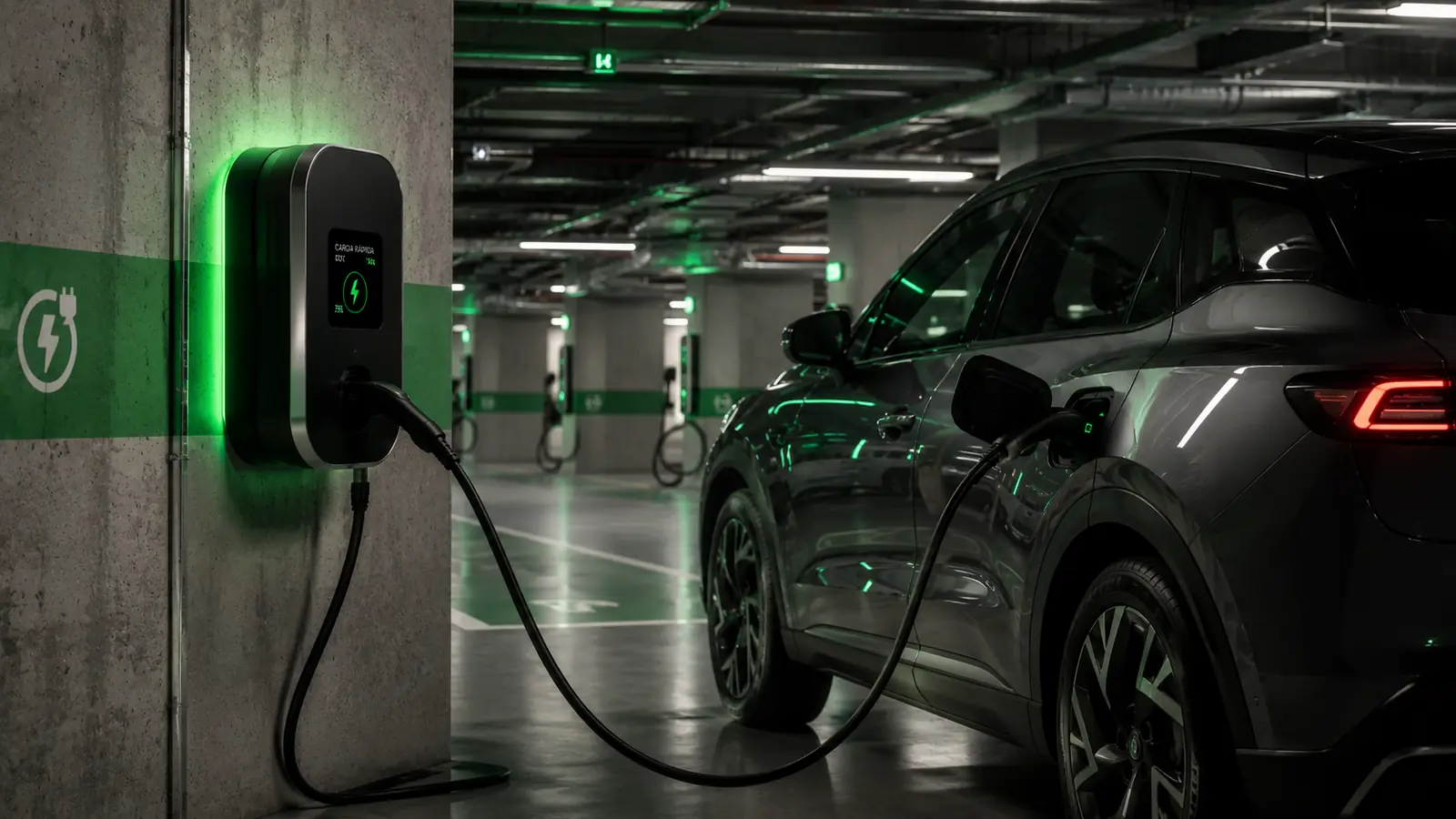 Eletroposto com múltiplas estações de recarga rápida DC para veículos elétricos