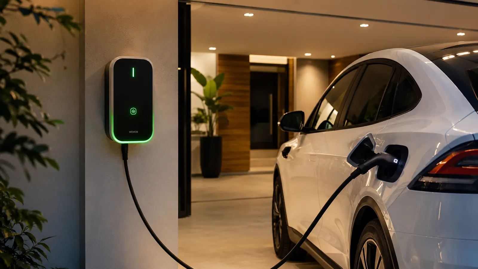 Carregador Wallbox para carro elétrico instalado em garagem residencial